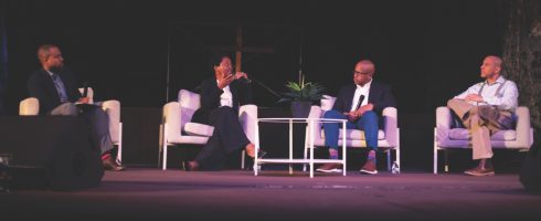 Pastor Greene hosts a panel discussion with Dr. Adowa Osie, Dr. Dwight Barrett, and Dr. Hasan Jeffries.