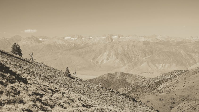 A monochrome shot of White Mountain road in California, US