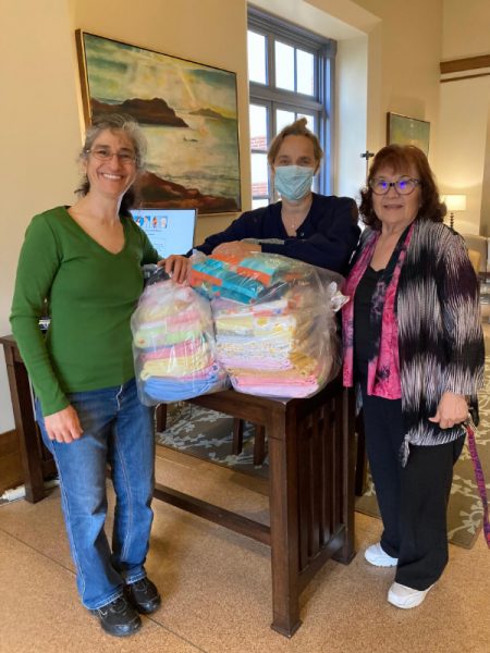 Bianca Tulgar (left) and Alma Wesley (right) deliver the quilts at UCLA Mattel Children’s Hospital.