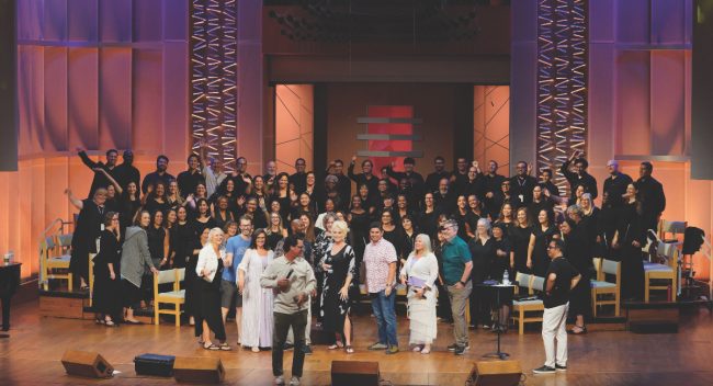 The Loma Linda Institute of Worship choir and the Heritage Singers 
enjoy rehearsing together for their concert. 