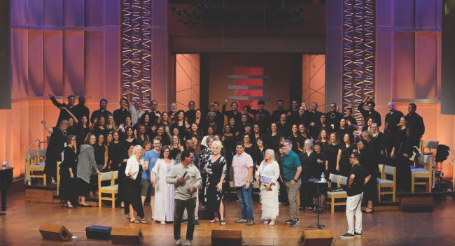 The Loma Linda Institute of Worship choir and the Heritage Singers
enjoy rehearsing together for their concert.