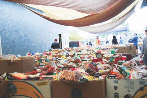 Tens of thousands of pounds of food are given to people in need.