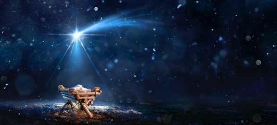 Waiting The Messiah Crib Manger In Cold Night With Star Trail