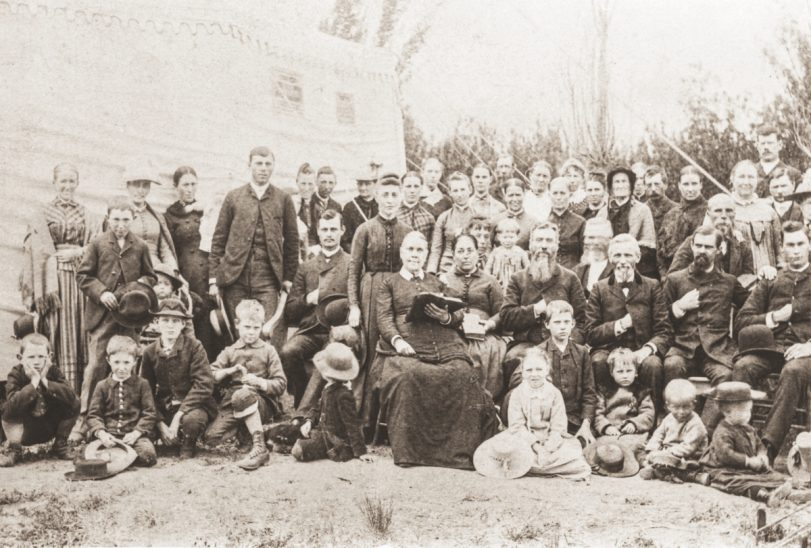 In Reno, ministers and attendees surround Ellen G. White at the Nevada Camp Meeting in 1888.