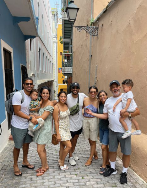 Osorio is pictured in Puerto Rico with his wife along with his children and their families.