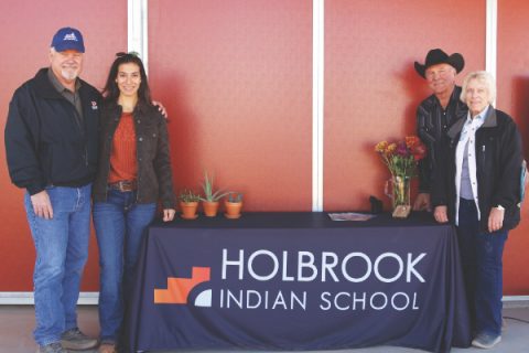 Left to right: Randy Coffman of Coffman Barns; Allison Newhart, current horsemanship director; Fred and Pam Bruce.