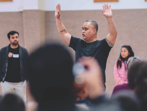 Nemaia Faletogo, Global Youth Day guest speaker, gives a moving call to those desiring baptism.