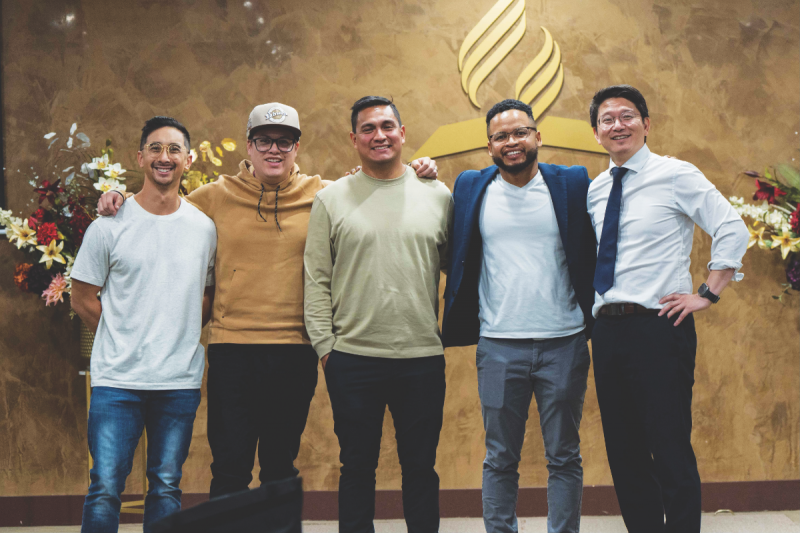 Las Vegas keynote speakers, from left to right: Justin Khoe, founder of Digital Missionary Academy; Mario Alvarado, pastor of the Ogden Spanish church; Ruben Casabona, media pastor of the Keene church; Neat Randriamialison, NUC communication director; Justin Kim, CCC communication and digital evangelism director.
