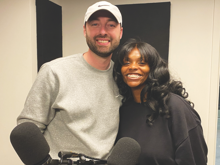 Aren Rennacker (left) smiles with podcast guest Ezrica Bennett.