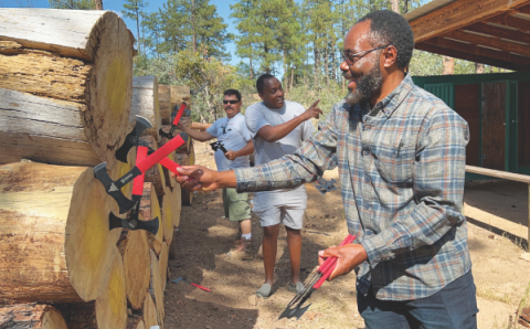 Axe-throwing was one of the men’s favorite activities on Sunday morning.