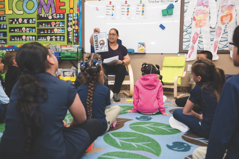 Teaching Principal Susie Hundric instructs her class.