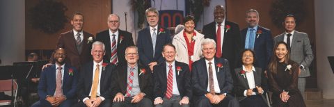 Pastors who served at the church from the 1970s to the present pose for a picture.