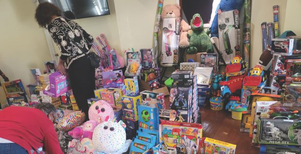 Toy options fill the room for families to select.
