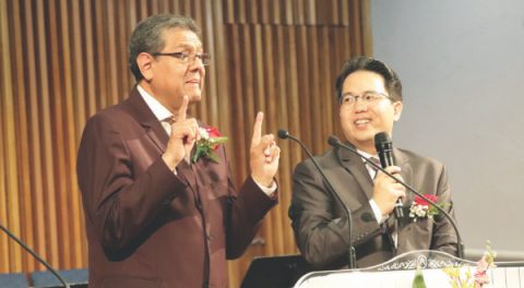 Salazar addresses the Glendale Korean church on the occasion of their 50-year anniversary and mortgage burning.
