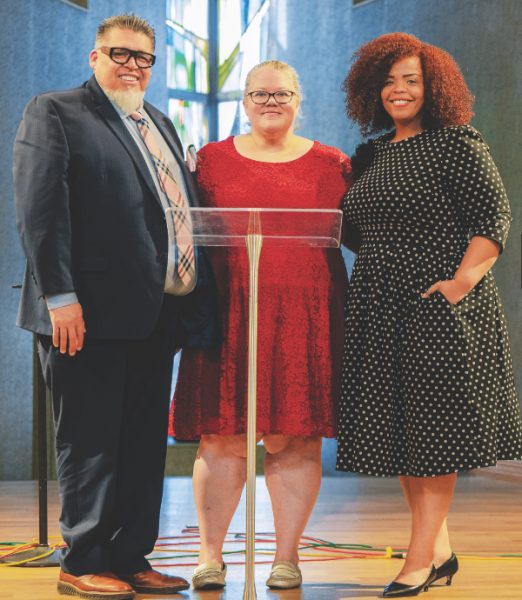 Conference administrators Carlos Camacho, NUC president, and Chanda Nunes-Henry, NUC executive secretary, show their support as Pastor Melody Darrow begins her journey at Wasatch Hills church.