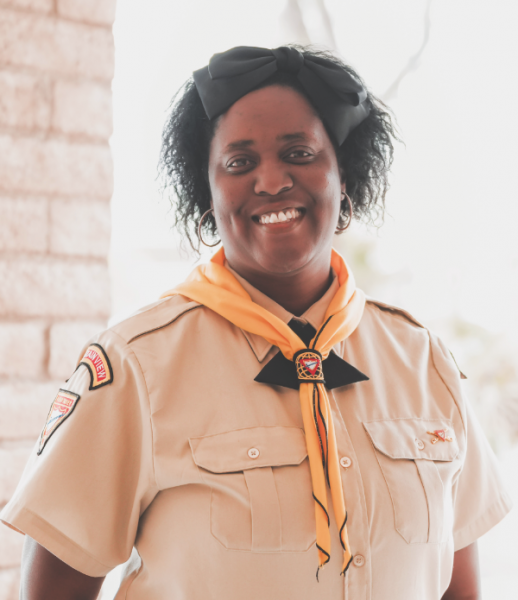 Patsy Jenkins stands for a portrait during the end-of-year Pathfinder ceremony at Mountain View church.