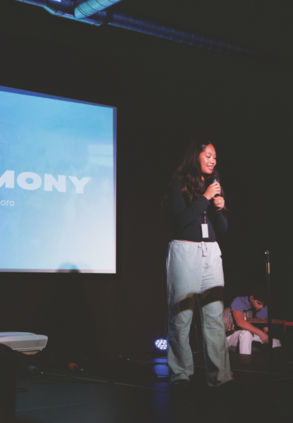 La Sierra University student Michelle Siboro shares her testimony during a campus Unity worship in April.