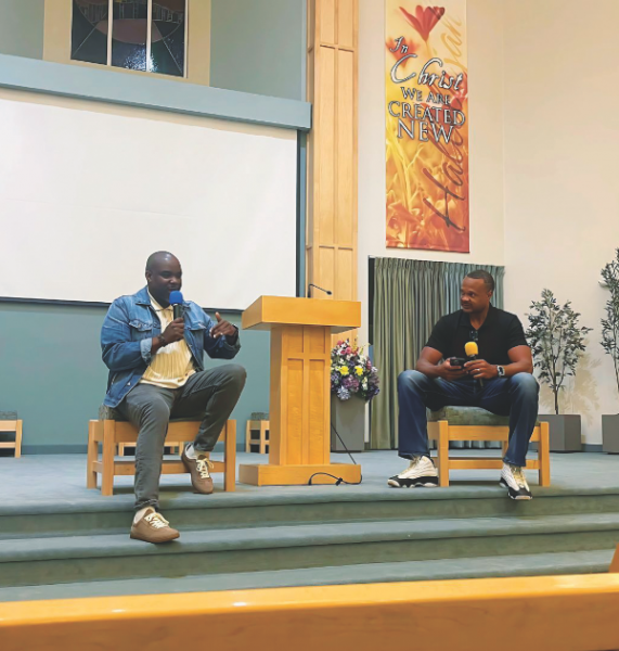 Director Kevin Cameron (left) shares the story behind For His Name’s Sake during the after-screening Q&A, moderated by Michael Jenkins Jr. (right).