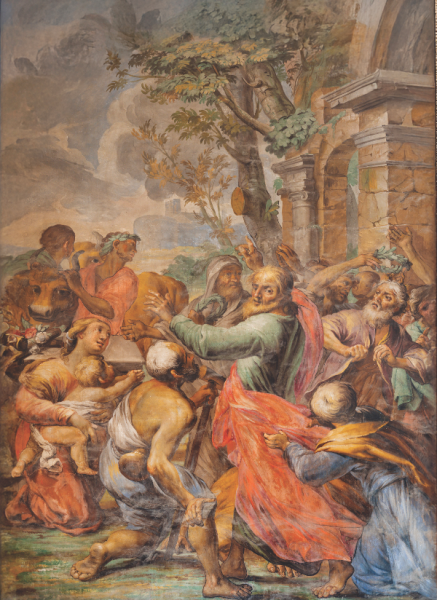 El fresco barroco San Pablo y Barnabás en Lystra en Perugia, Italia, por Giovanni Andrea Carlone (1675).