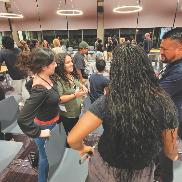 Students connect after worship.