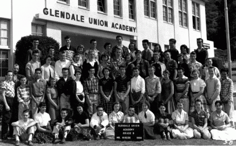 Glendale Adventist Academy's 9th-grade class photo in 1959.