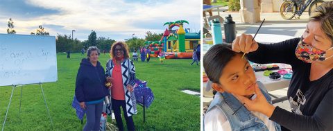 LEFT: Manna Mesa volunteers share cups of love. RIGHT: Gabby Estrada paints faces at the festival.