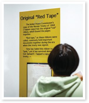 The "Original Red Tape" is said to be the origin of the phrase "cutting through the red tape." From the Navajo Museum.