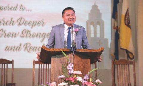 Ebora gives a response at his ordination.