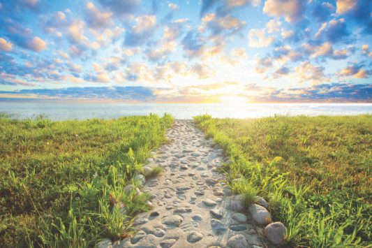 Sky clouds, sunlight and path, beauty nature background