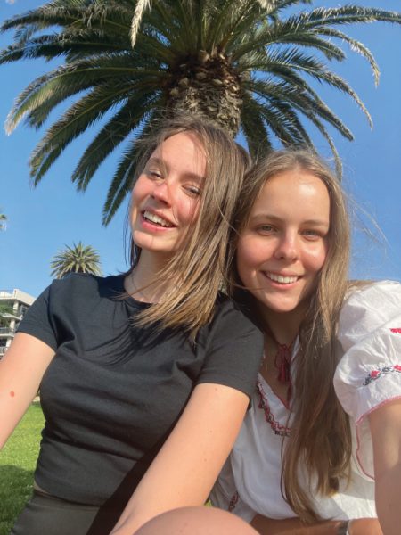 Katya, left, and her friend Kateryna Vechkanova after Katya arrived in the U.S. Katya’s father was pastor of the Adventist church in Ukraine that Vechkanova’s family attended, and the two girls became lifelong friends. 