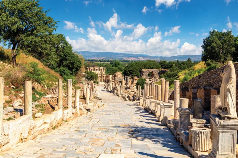 Celsius library on curetes street in Ephesus ancient city. Tourism and Leisure concept.