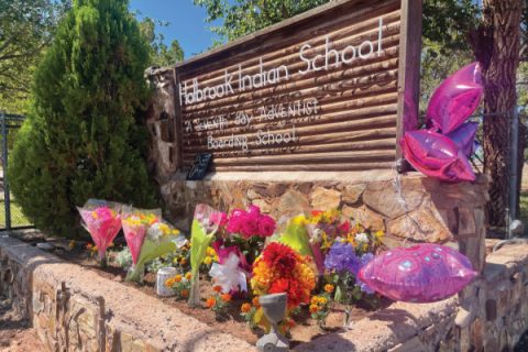 Balloons and flowers left at our school gate.