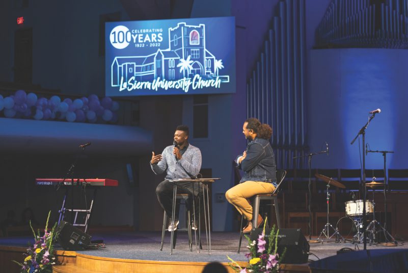 Kevin Olusula of Pentantonix shares his testimony at La Sierra University church.