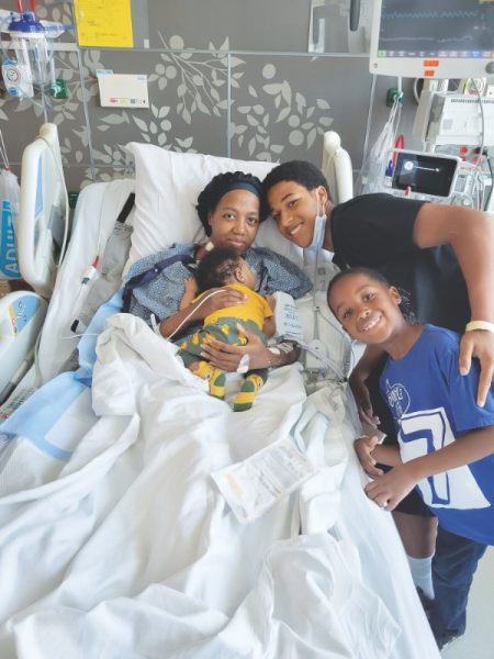 LaCresha Bell arrived at LLUMC for a higher level of care when she went into cardiogenic shock after having given birth to her second son. Bell's two sons and younger brother visited her during the three-month hospital stay.