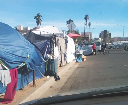 Homeless encampment near downtown Phoenix.
