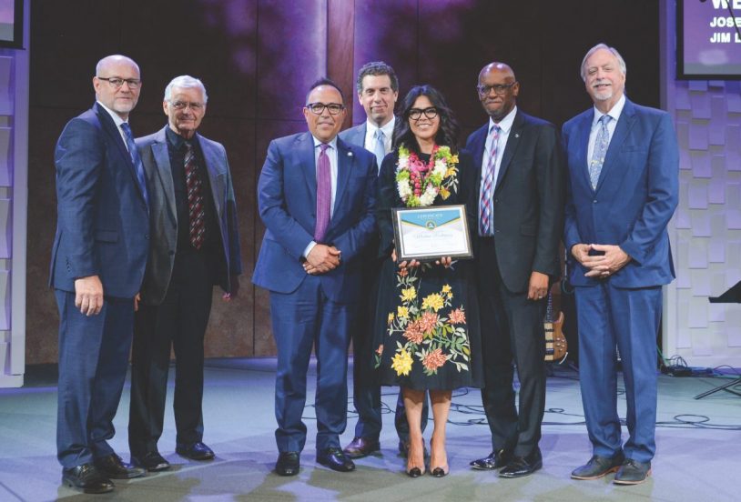 The author was ordained at the Gracepoint Adventist Church (Northern California Conference) in July 2022.
(Pictured from left to right): Senior Pastor Walt Groff, NCC Treasurer John Rasmussen,
NCC Executive Secretary Jose Marin, NCC Ministerial Director Jim Lorenz, Pastor Marlene Rodriguez, NCC President and spouse
Marc K. Woodson, and Pacific Union Conference President Bradford C. Newton.