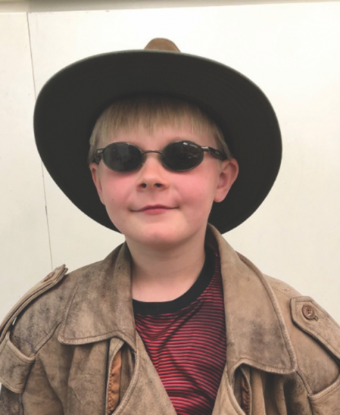 In 2019, Colin dresses up for a "detectives of learning" special day at Foothills Adventist Elementary.