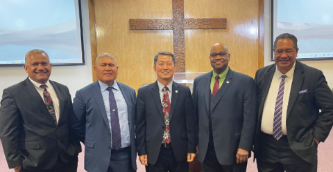 Pictured from left to right, Joseph O'Connor, Ulisese Mataafa, James Lim, Michael Harpe, Tui Finau